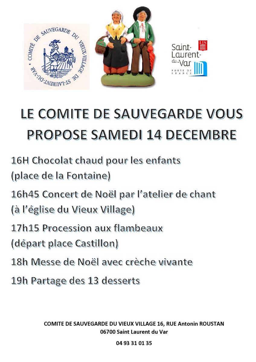 AssoRVPB's tweet photo. 🗞#Slv06 : Le 13/12 prochain à 18h30 le #CSVV de #SaintLaurentDuVar inauguration de son exposition "Noël en Provence" de crèches au centre culturel La Boulangerie du 14/12 au 04/01/20
Le 14/12 de 16h à 19h aura lieu "Noël au Village" Place de la Fontaine au vieux village https://t.co/ebrvK4MmHr