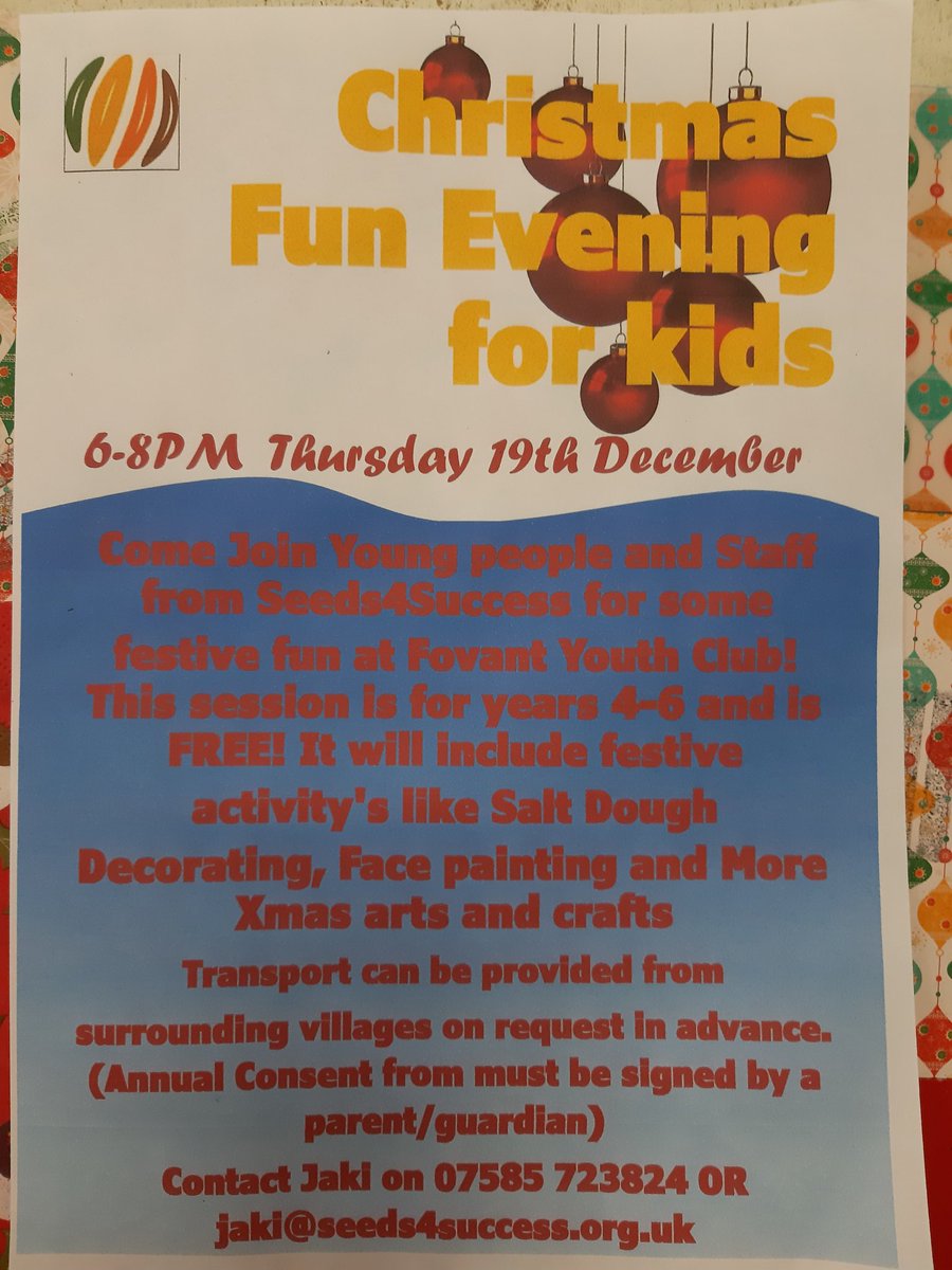 Christmas fun at Fovant youth club next Thursday. Contact jaki of you need a lift 
#S4S #seeds #seeds4success #youthwork #fovant #christmasfun