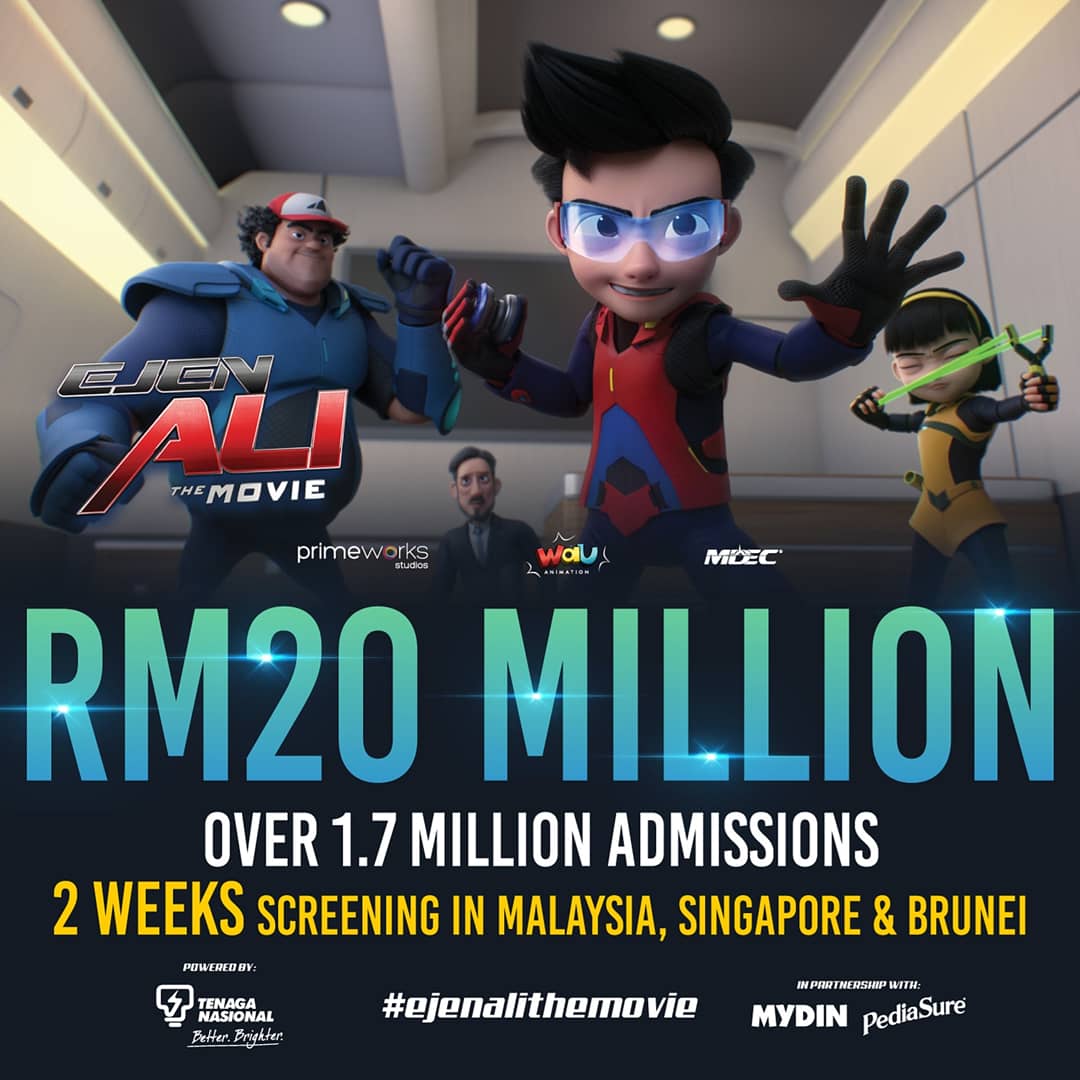 [RM20 MILLION IN 2 WEEK]
More than 1.7 MILLION admissions for #EjenAliTheMovie in cinemas across 🇲🇾, 🇧🇳 & 🇸🇬 ! Thank you Ejens! 🎉🎉🎉
Our mission wouldn't succeed without your support!

🤜🏻💥🤛🏻

#ThankYouEjens #MisiSerbuPawagam #MisiTontonEATM #NoSpoilers #NoRecording #aniMY
