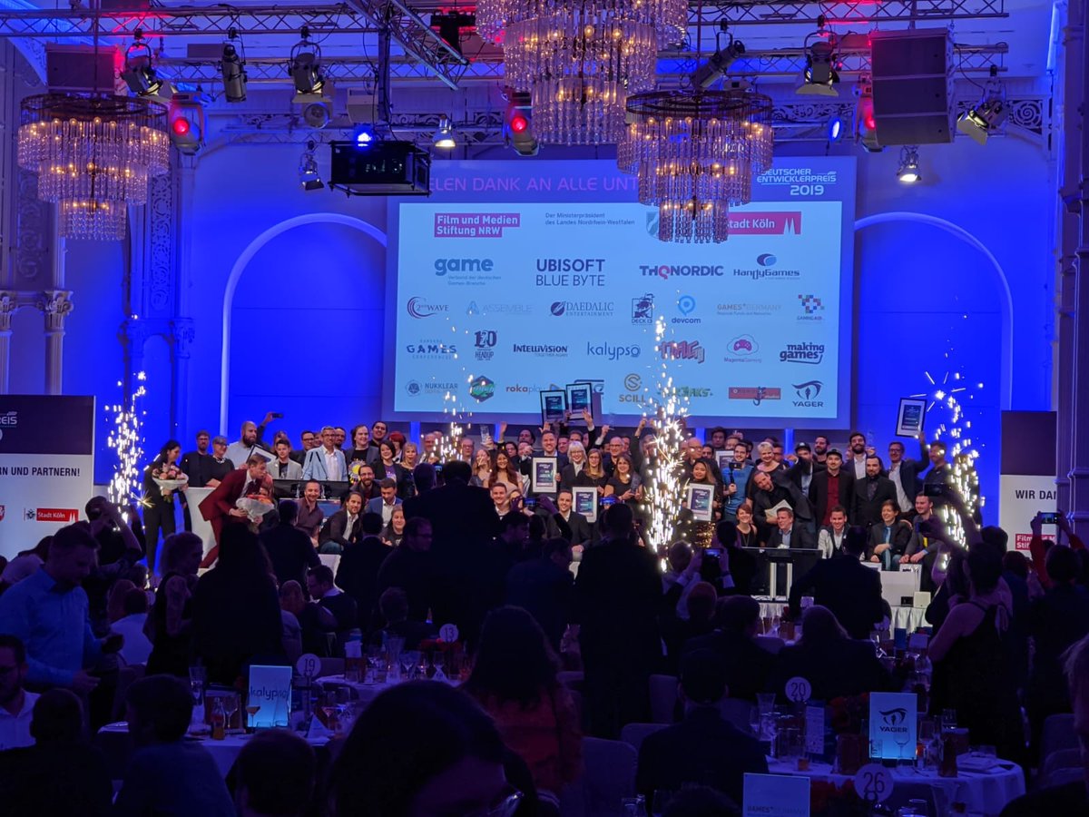 ColdComfortGame's tweet photo. What an amazing show! So many talented people, and an evening filled with well deserved #awards. Thanks to everyone at @MedienNRW @games.nrw for a great year with lots of support, and the #DEP19 for an awesome end-of-the-year-celebration. See yall next year! #gaming #gamedev https://t.co/voC0MdsrOE