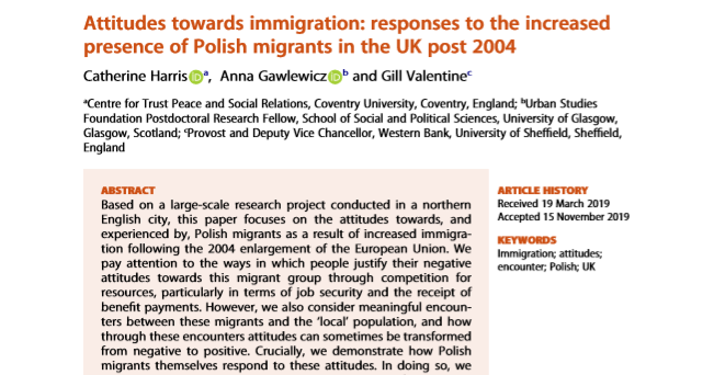 UofGUrbStudies's tweet photo. What are the attitudes towards Polish migrants in the UK? 🇵🇱 And, more importantly, how do #PolesinUK respond to these? 🤔 Check out a new article from our own @AnnaGawlewicz &amp; collegues @dr_catharris &amp; @gillvalentine3 just out in Migration and Development
https://t.co/PvyKLIQD64 https://t.co/eUcpAb2Sxk