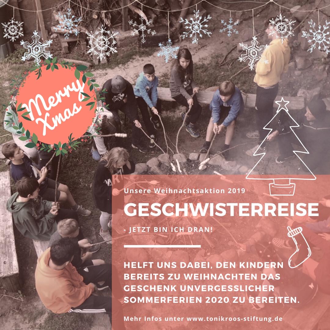 🎄WEIHNACHTSAKTION 🎄⠀
Geschwisterreise - jetzt bin ich dran! 💫⠀

Helft uns dabei, den Geschwisterkindern von erkrankten Kindern bereits zu Weihnachten das Geschenk unvergesslicher Sommerferien 2020 zu bereiten. 🎁🎅🏽⠀
⠀
Spendenlink: 
tonikroos-stiftung.de/lebensfreude-z…