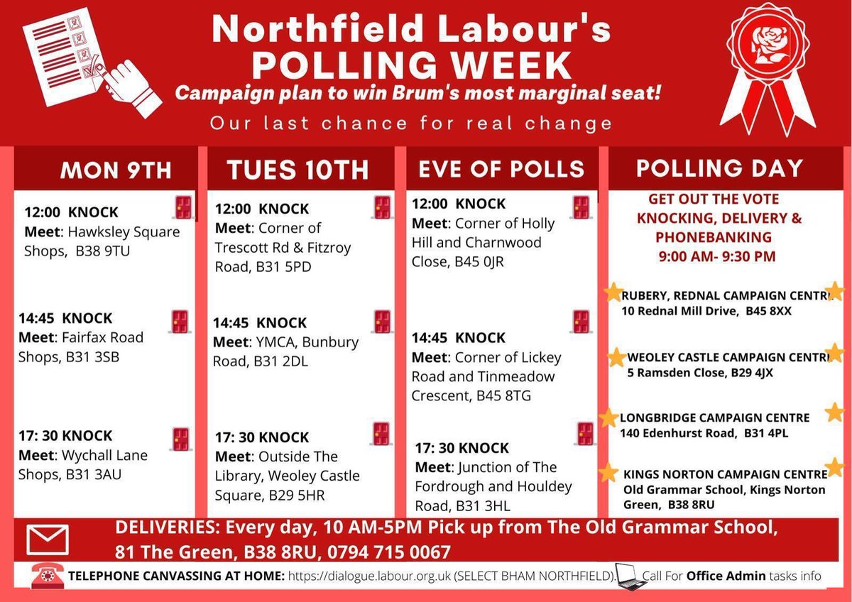 momentum_brum's tweet image. 🚨ATTENTION 🚨 

Get yourself on a train or in your car to the West Midlands to help as help needed everywhere especially Northfield 🌹🌹🌹

Accommodation will be sorted!