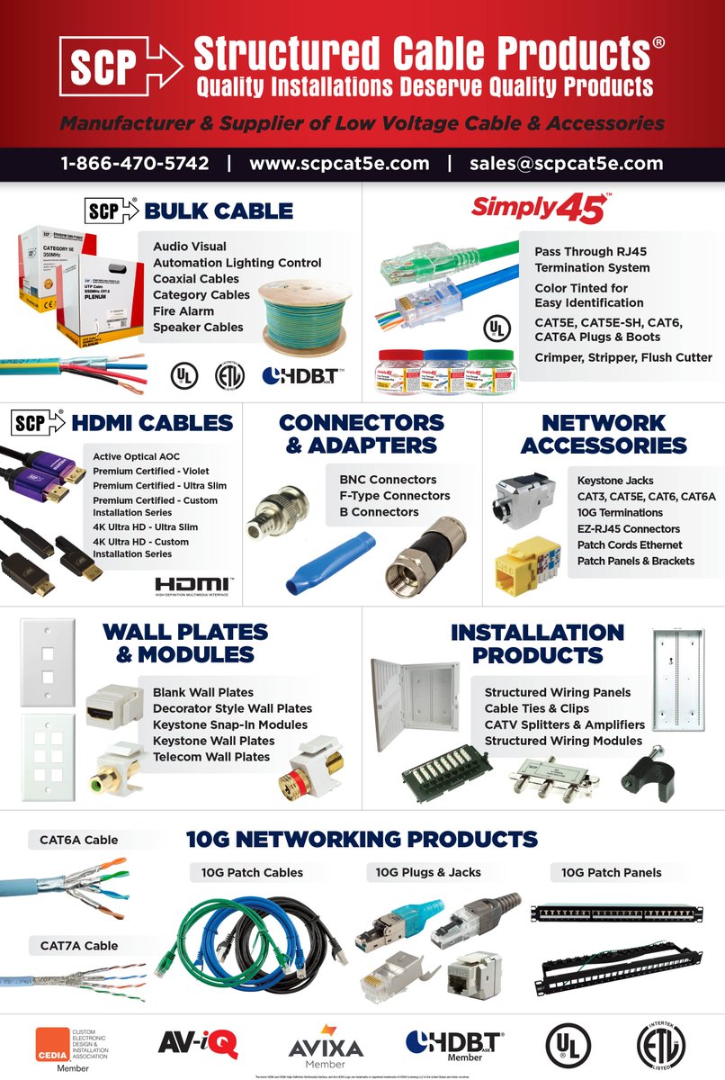 scpcables's tweet photo. SCP | Structured Cable Products | https://t.co/m95QNiI2ul #scp #usa #florida #manufacturer #bulkcables #hdmi #datacables #simply45 #connectors #adapters #rj45 #cat5e #cat6 #cat6a #cat7a #structuredcableproducts https://t.co/MCfmN63qSu