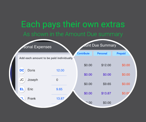SplitBuddy's tweet photo. Don’t have to subsidize! Have each friend pay their own extras as tracked by the Amount Due summary.  More on https://t.co/SAqr2QrX5A with free trial.   #iMessage #ApplePay #frugal https://t.co/a1h9o2U5Zj