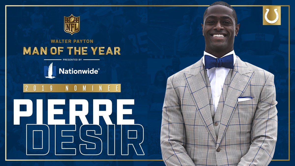 Colts's tweet photo. Making a difference on and off the field.

@pierre_desir is our nominee for the 2019 Walter Payton Man of the Year.

#WPMOY | #WPMOYChallenge https://t.co/XZkZDQKnPk