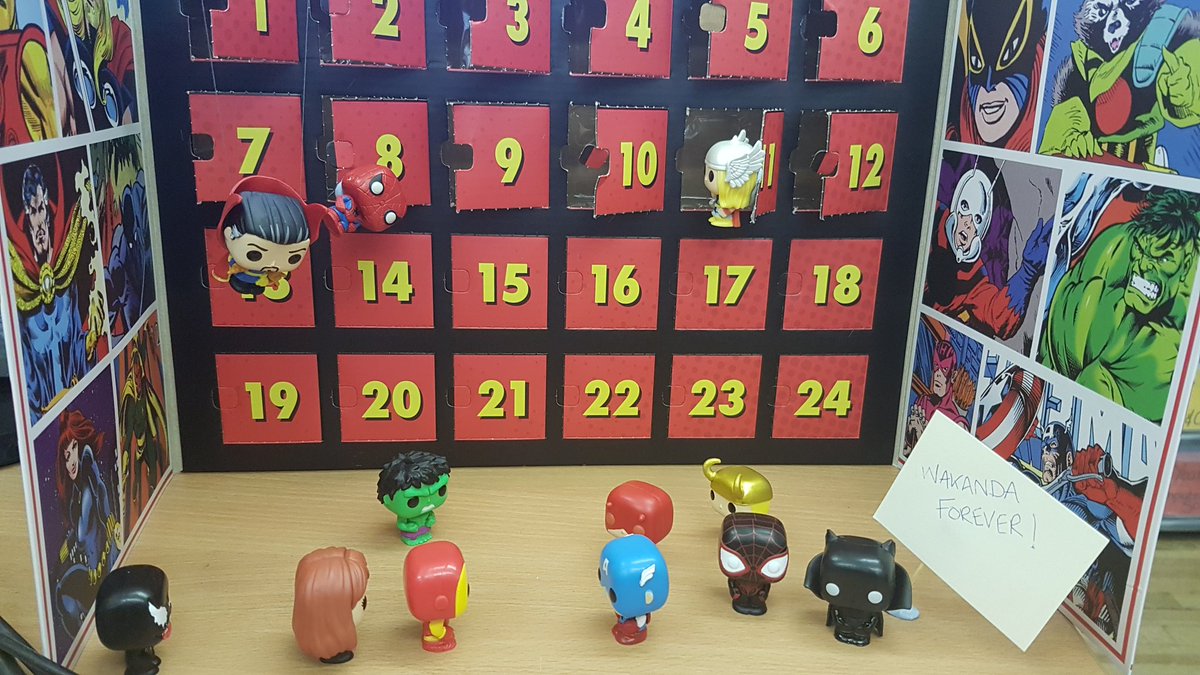 KMSComputing's tweet photo. Day 12 of #marveladvent: Black Panther's raising his claws for Cap in this battle! Venom considers him a treat... @MarvelUK @Marvel @PopFunkoworld https://t.co/jSOeXsejVs
