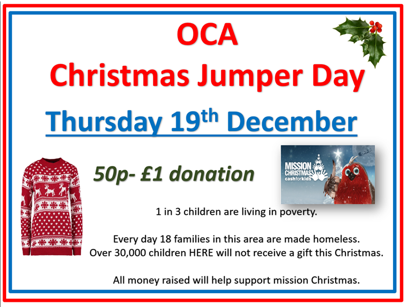 OATChadwick's tweet photo. Christmas Jumper Day Thursday 19th December https://t.co/5fIEcxFBtk