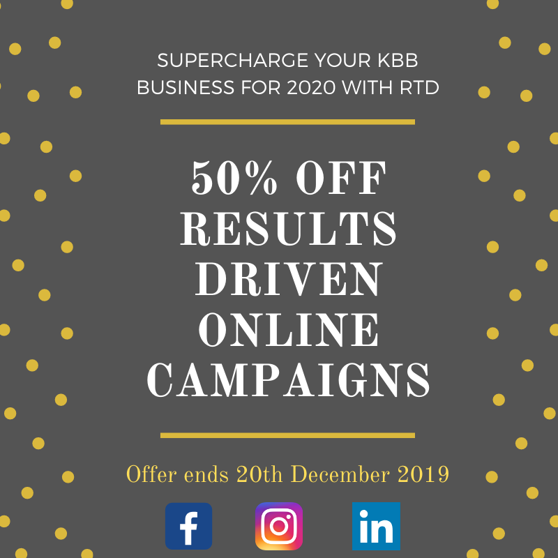 RTD_Group's tweet photo. Are you looking to generate more sales for your kitchen, bedroom or bathroom business for 2020? Get 50% off all digital service packages before the 20th December 2019. Call us on 01244 747 334 to start planning your campaign.

#KBB #SocialMediaCampaign #DigitalMarketingOffer #SEO https://t.co/eXYDIGvvD0
