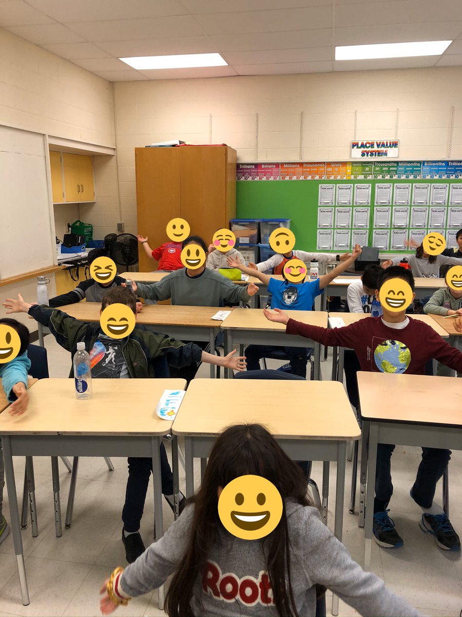 ClassHanks's tweet photo. We are pretending to have a bad day. We learned that it takes 43 muscles in your face to frown. And, it takes only 16 muscles to smile. We are practicing to let go of things and take a deep breath. #promotingkindness @barryLane @bayviewglenps1 https://t.co/vVny0mp6w8