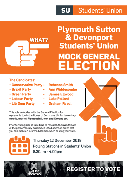 L_ParkerSmith's tweet photo. Don't forget to pop down to the SU to take part in the @cityplym #mockgeneralelection!!! https://t.co/IILeLcJsjB