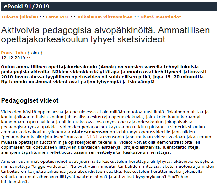MaaritOpe's tweet photo. Pedagogisten mietteiden aktivoimiseksi - @OamkAmok´n iskevät sketsivideot
#ePooki  @oamk_ouas  tutkimus- ja kehittämistyön julkaisut  https://t.co/SLo5aIdMeq https://t.co/IZ5KXPOJAq