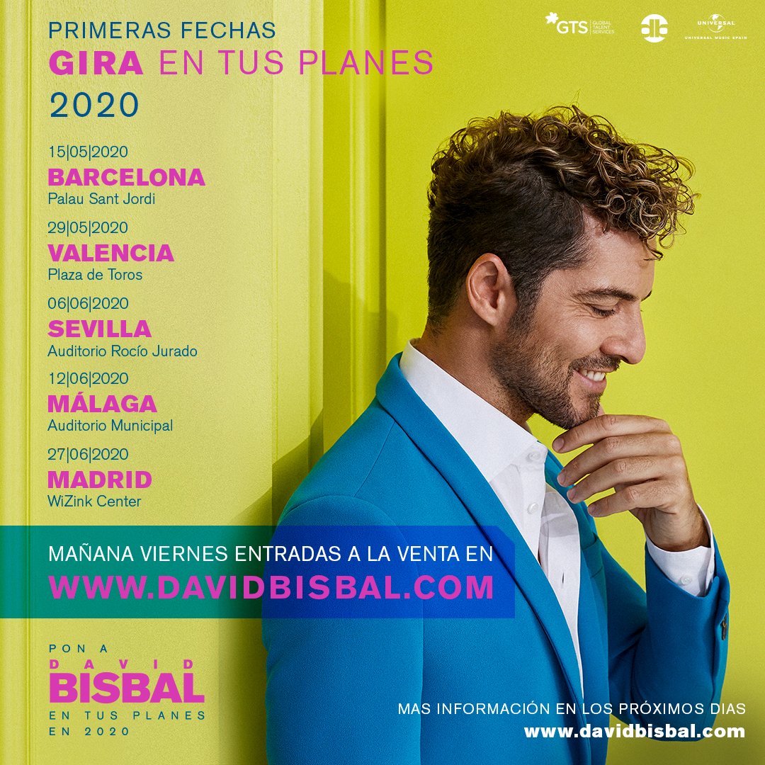Mañana entradas a la venta para las 5 primeras ciudades de la #GiraEnTusPlanes. Deseando compartir con vosotros todas las sorpresas que hemos preparado y las canciones en directo del nuevo disco!!
davidbisbal.com
