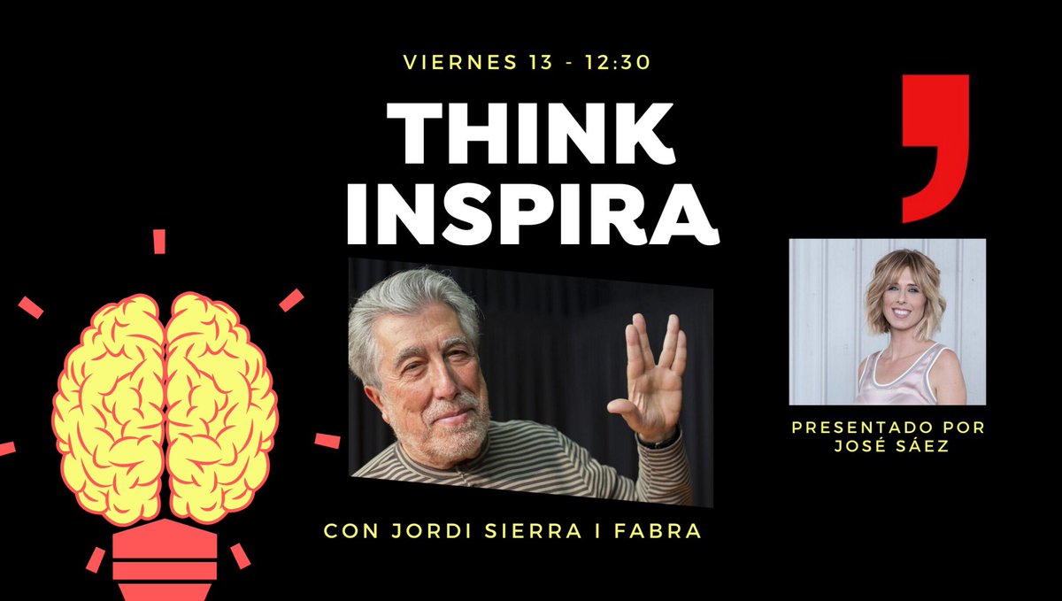 ThinkAtresmedia's tweet photo. Sabemos que estás pensando en el ‘viernes, viernes, viernes’ en modo repeat. ¿VIENES? Que tenemos #ThinkInspira con Jordi Sierra i Fabra (@FundacioSiF) en #Atresmedia, en un acto conducido con @saez_mjose  💥 No puedes faltar a la cita 💡 https://t.co/qH3yIiApJZ