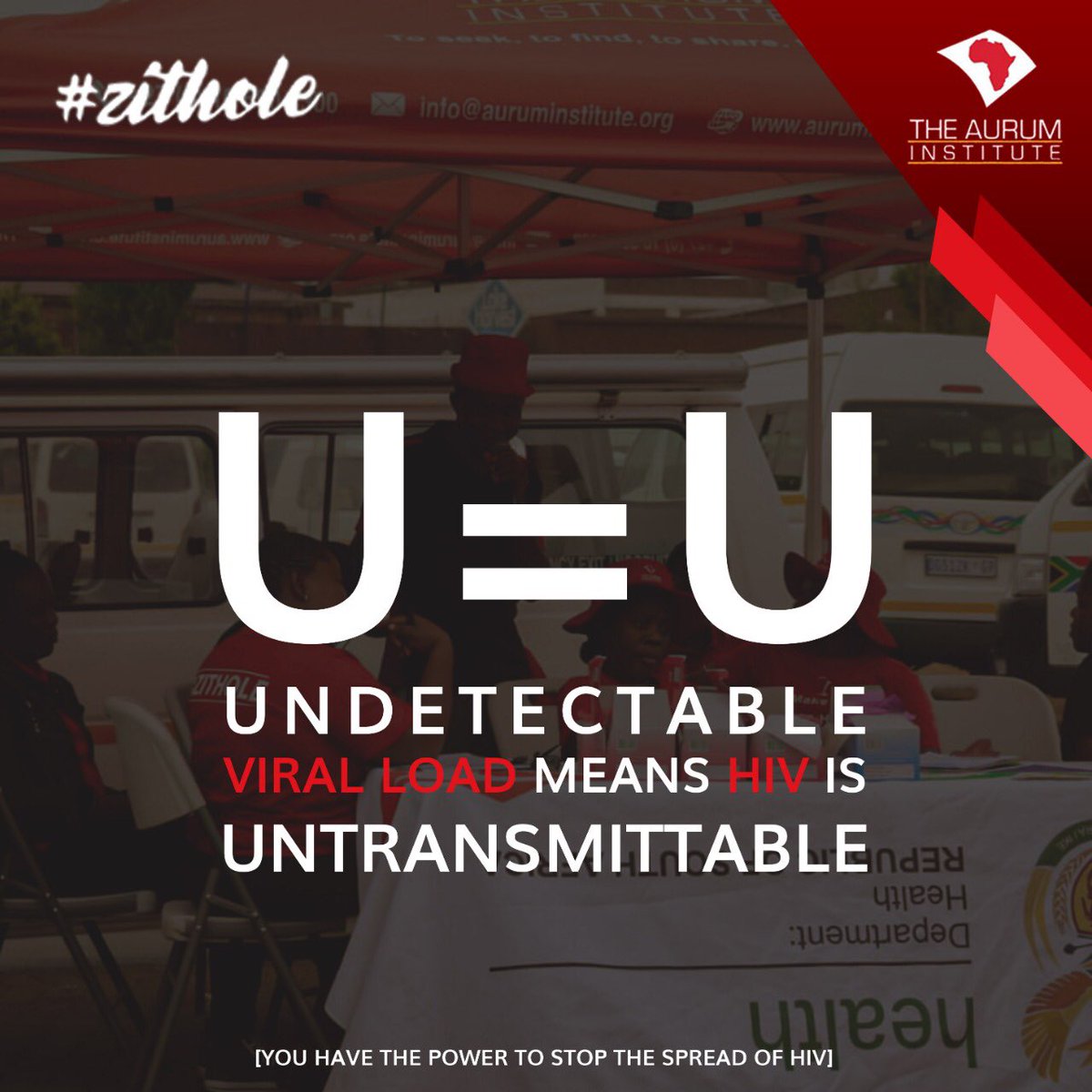 Auruminstitute's tweet photo. FESTIVE FACT
You have the power to stop the spread of HIV.
U = U
*Undetectable = Untransmittable
#Zithole https://t.co/9n5WsCD1Iw