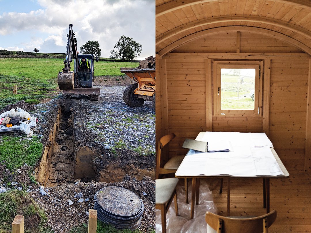 The steel frame is up in the @nidderdaleAONB for this exciting agricultural building for <a href="/makeitwilder/">Make it Wild</a> and their herd of Belted Galloways! You can also see the extent of the tree planting, why not get in touch bit.ly/38xueTF to offset your carbon footprint?
#AONB