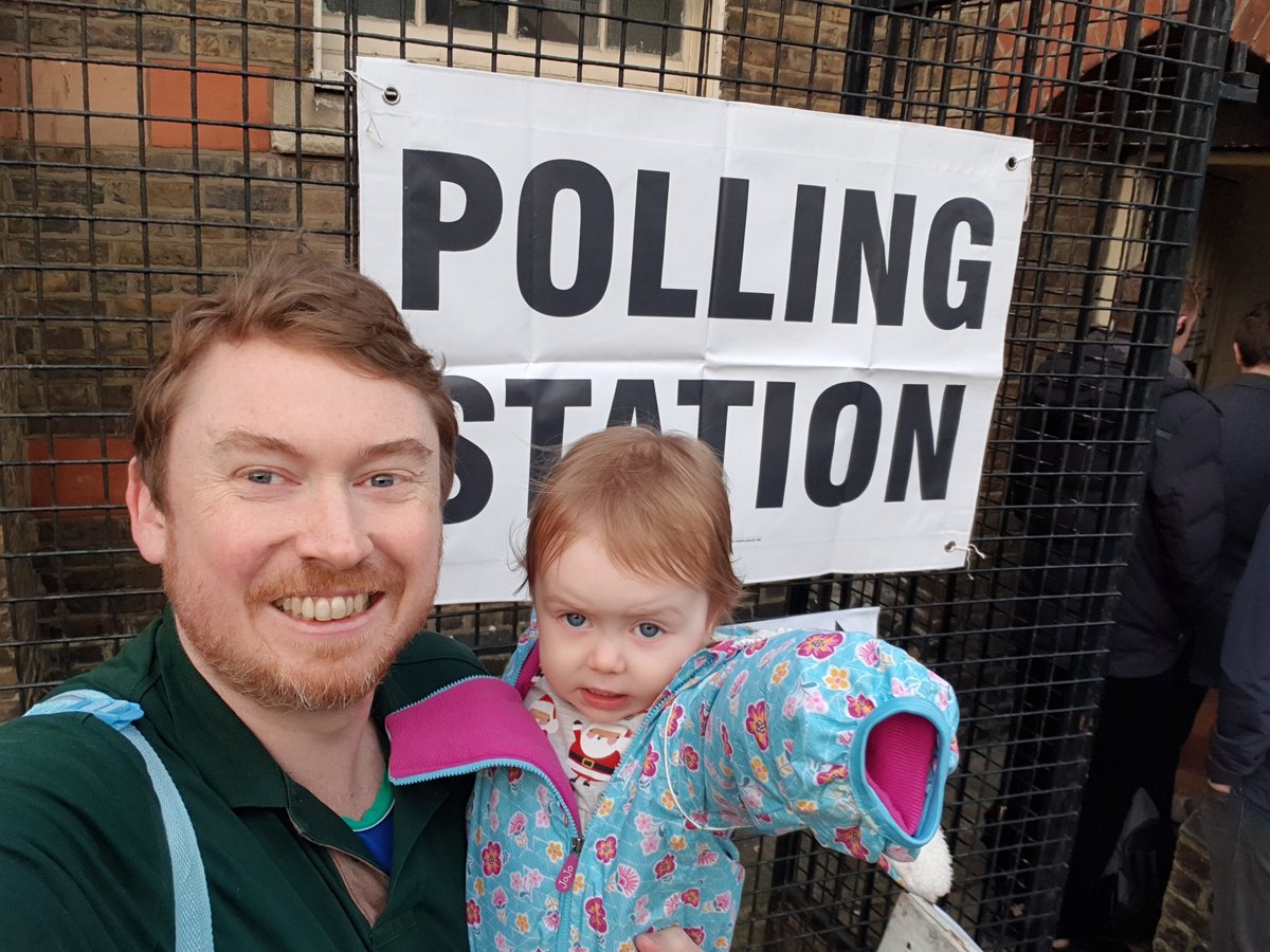Martha and I out voting in our Vauxhall constituency this morning, and 100% ready to smash the patriarchy/Tories! #BabiesAtPollingStations #GE2109 #iVoted