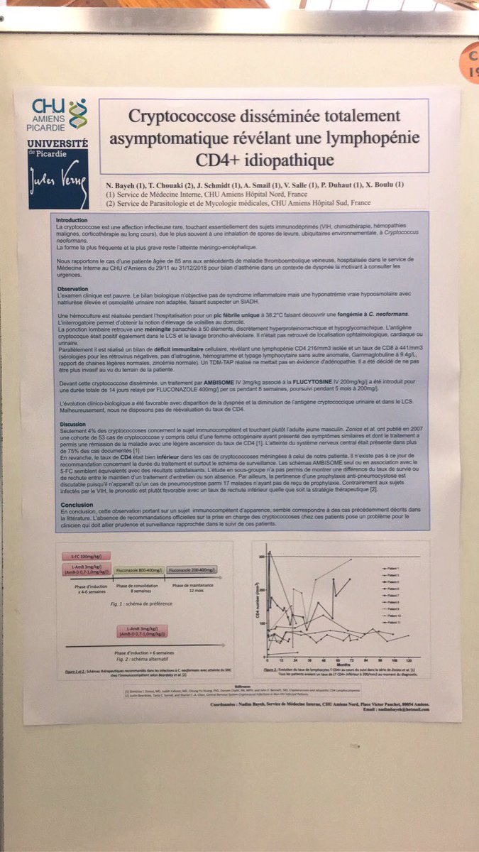 NadimBayeh's tweet image. Mon tout premier poster au congrès de médecine interne ! ✅ #SNFMI80 #Immunology @CHUAmiens #cryptococcus