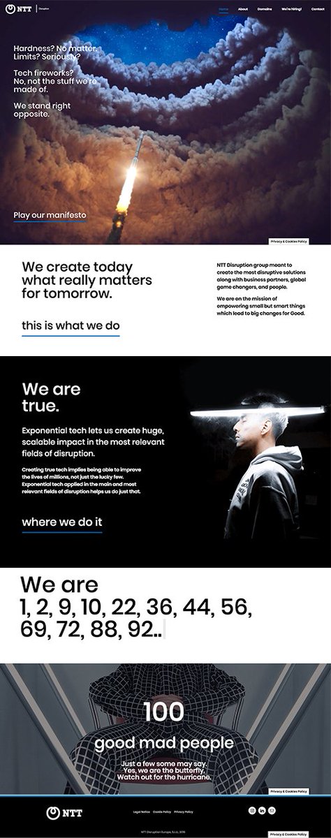 .@ntt_disruption nos pidió construir un discurso de marca coherente con su visión de provocar el cambio para bien con tecnología disruptiva y un equipo de apenas 100 personas. Esta es una parte del resultado…

Más aquí: bit.ly/2YEM2HG