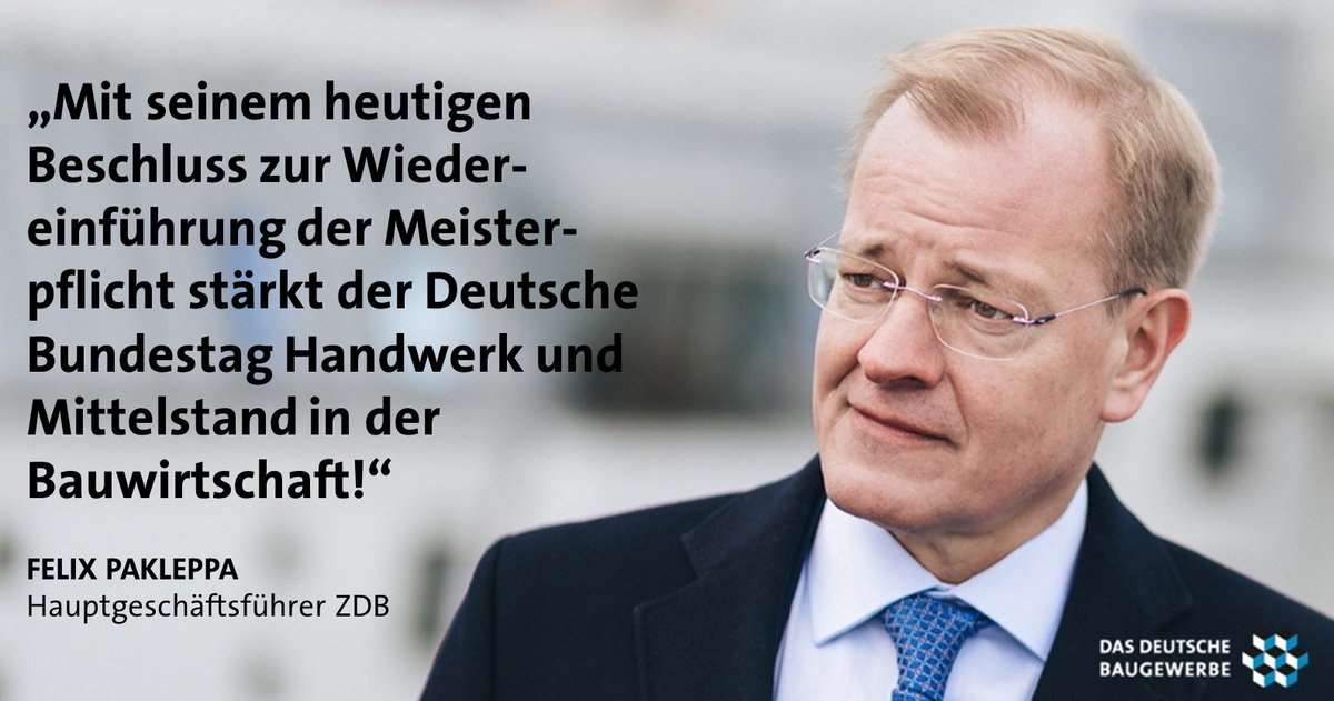 Das_Baugewerbe's tweet photo. Der #Bundestag hat soeben beschlossen, dass für 12 Handwerksberufe, u.a. #Fliesenleger, #Estrichleger, #Parkettleger und #Betonsteinhersteller, die #Meisterpflicht wiedereingeführt werden soll. Ein wichtiges Signal zur Stärkung von #Handwerk und #Mittelstand im #Baugewerbe! https://t.co/3ObTLIlaiu