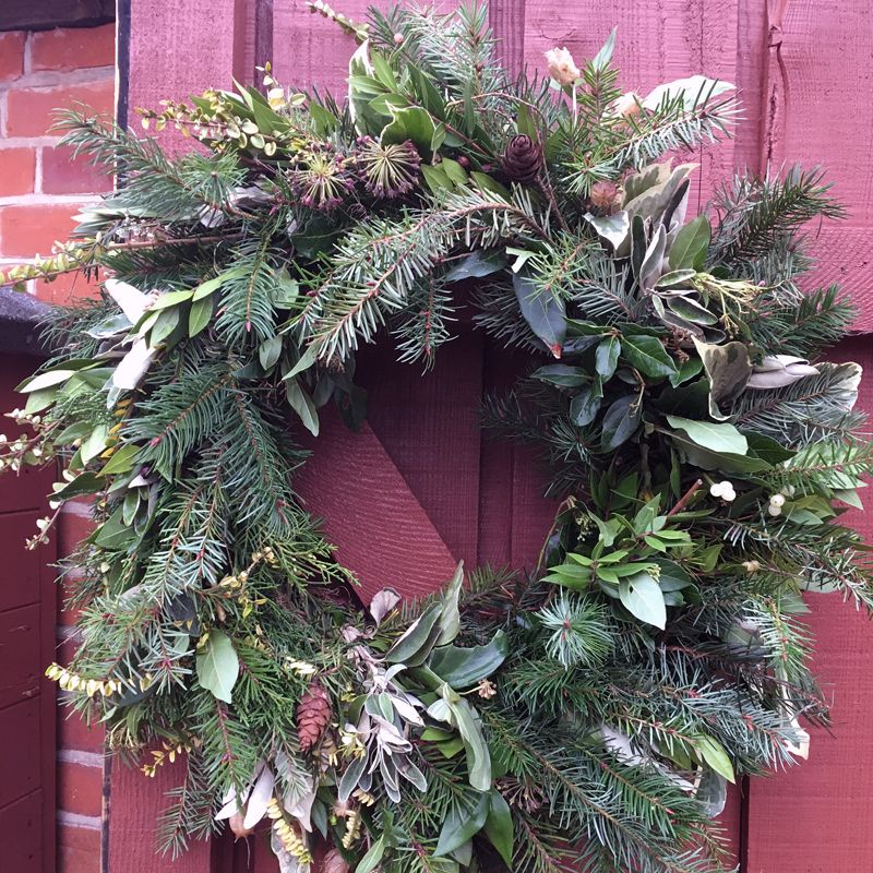 New and fresh artisan wreaths are available using local foliage from Julie Reed's garden. #juliereedflowers #wreaths #artisanwreaths #handmadewreaths #suffolkwreath #suffolk #loacllymade #burystedmunds