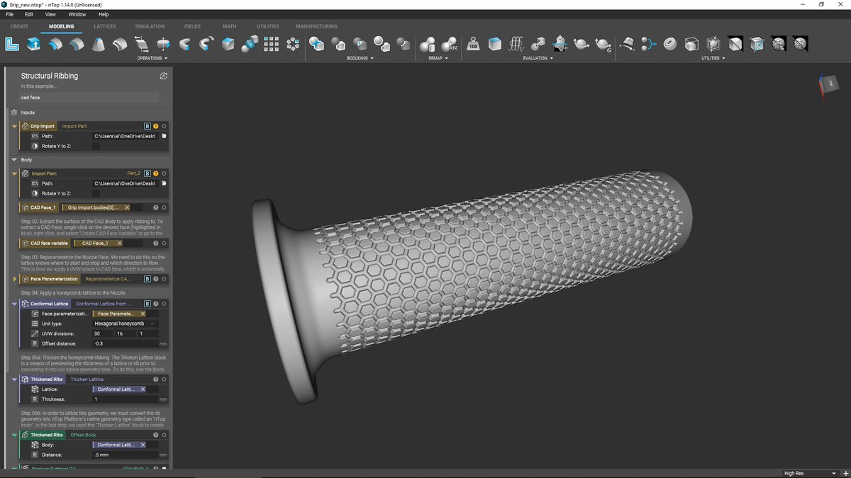 Simple-ish parts imported and processed to add lattice-based details to a face selection