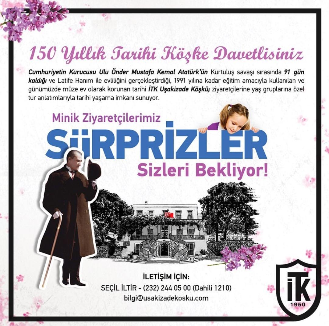ITK Usakizade Köşkümüz  haftanın 6 günü ziyarete açık. Bekleriz...
#itkliolmak #itk #itkmezunlardernegi  #itkailesi #izmirözeltürkkoleji #ozelturkkoleji