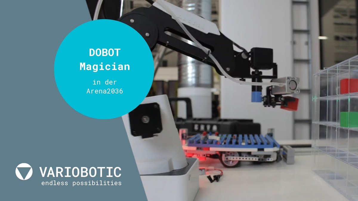 thingosio's tweet photo. Variobotic reports in a blog entry on how we implemented an automated storage system in just one day using our IoT Platform and the @variobotic Dobot Magician: https://t.co/LkZ6idrl7y https://t.co/Sc6UIYhzVF