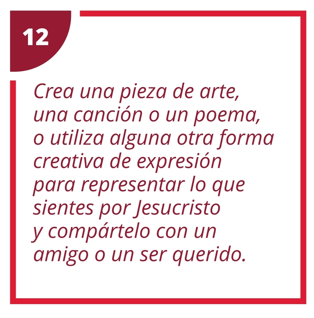 IluminaElMundoB's tweet photo. #IluminaElMundo #Día12

Crea una pieza de arte, una canción o un poema, o utiliza alguna otra forma creativa de expresión para representar lo que sientes por Jesucristo y compártelo con un amigo o un ser querido. #UnoPorUno

https://t.co/exC11bEwXd 
#LightTheWord
#OneByOne https://t.co/iytLWZp4Xa