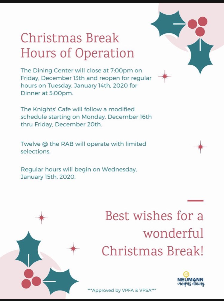 NeumannUDining's tweet image. Happy Holidays Knights🎄