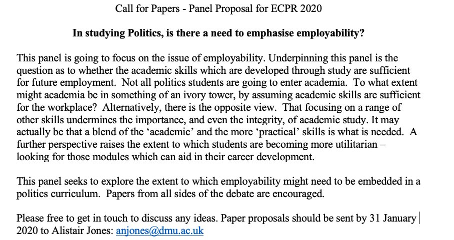 ECPRTeaching's tweet photo. Call for Papers: "in studying #politics, is there a need to emphasise #employability" - panel proposal for @ecpr conference in Innsbruck #ECPR2020 https://t.co/VaabR2xjlJ