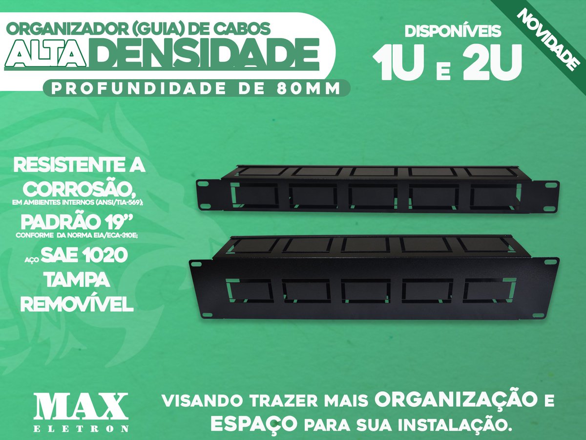 MaxEletron's tweet photo. Produto Novo na Área!
Agora contamos em nossa linha de organizadores de Cabos, as Guias de Alta densidade, que tem por finalidade organizar cabos em racks e gabinetes. https://t.co/wtzZIjCUk3 https://t.co/N9Zl8T1IRk