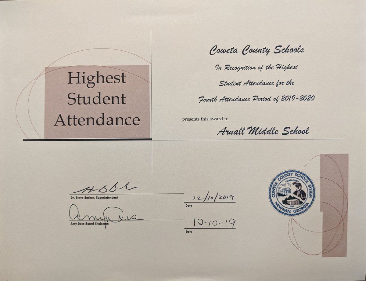 PatrickDSulliv1's tweet photo. Arnall earns the highest Student Attendance Award!!  Thank you to all students and parents for making attendance a priority!  We value our time with the students each day. United in Excellence!!!! https://t.co/u819Rt5l2r