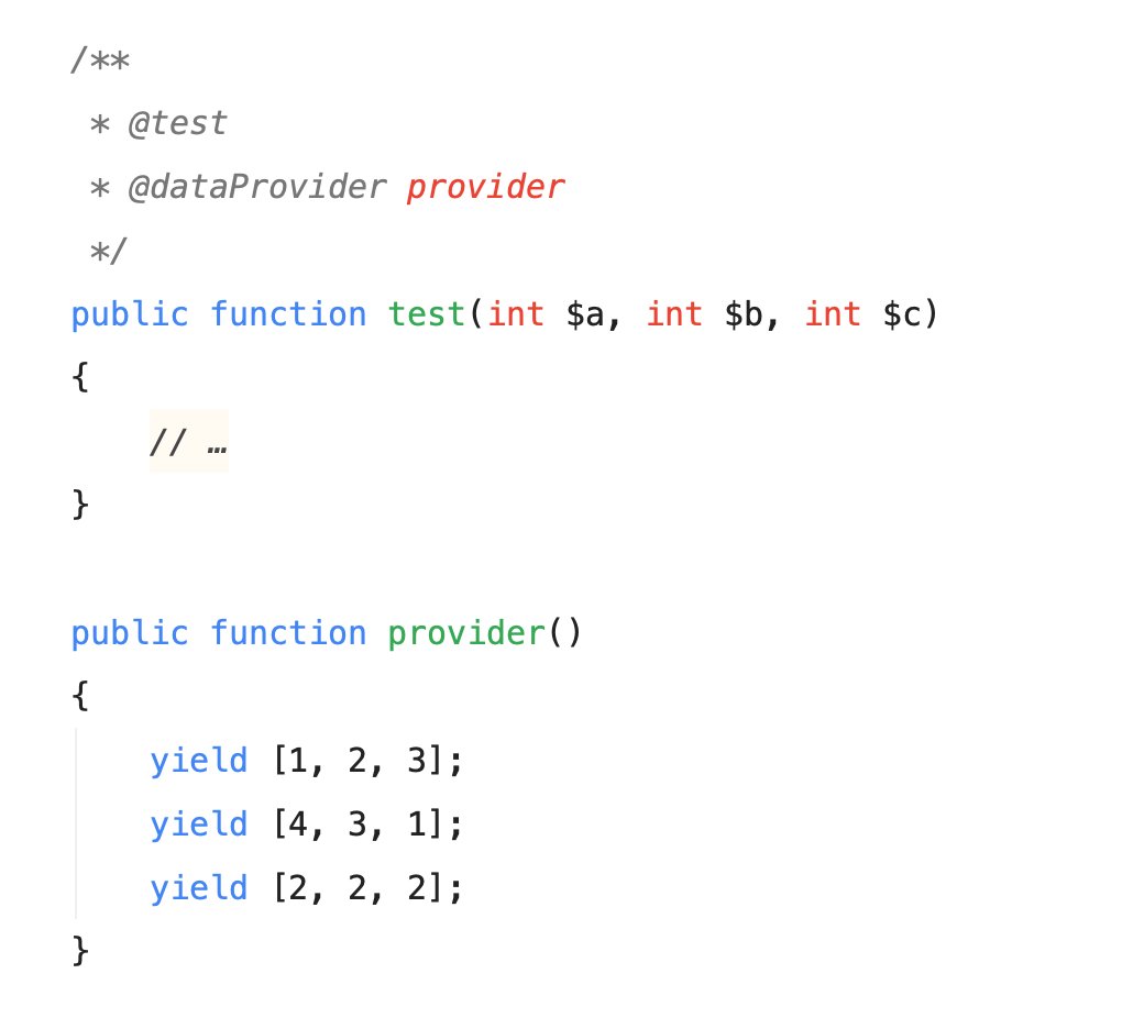 brendt_gd's tweet photo. Here's a little tip: you can use `yield` in phpunit data providers to make them a little more readable https://t.co/rQeKw7jBed