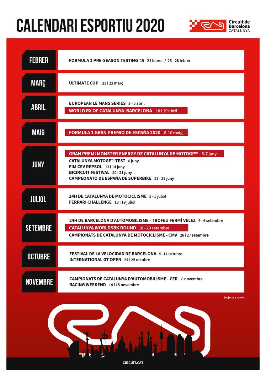 Circuitcat_cat's tweet photo. És un honor presentar-vos el calendari esportiu del Circuit de Barcelona-Catalunya per al 2️⃣0️⃣2️⃣0️⃣! ☺️ https://t.co/5z8bCLaYWM