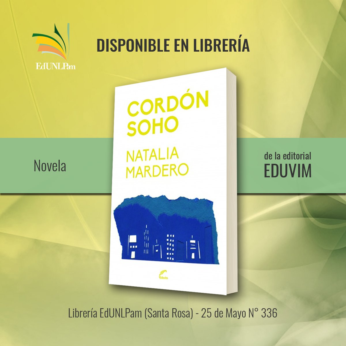 Disponible en librería EdUNLPam - 25 de mayo N°336

Cordón Soho

Publicada originalmente en Uruguay en 2014, Cordón Soho describe la vida, sobre todo nocturna, de un grupo de amigos a quienes ingresar a la adultez no les hace demasiada gracia.

#librería #editoriales #novela