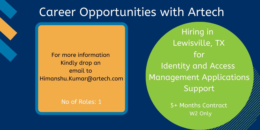Hiring for IAM consultant with a minimum of 5 years in information security and/or software development experience in Texas.  #applytoday #Job #Jobs #Artech