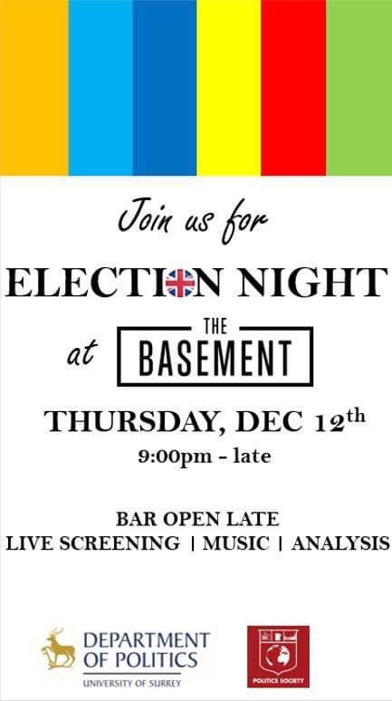 Come join <a href="/SurreyPolSoc/">Surrey Politics Society</a> And <a href="/SurreyPolitics/">Surrey Politics</a> tonight for election night ! 
Bonus: copies of Incite’s General Election special edition will be distributed !
