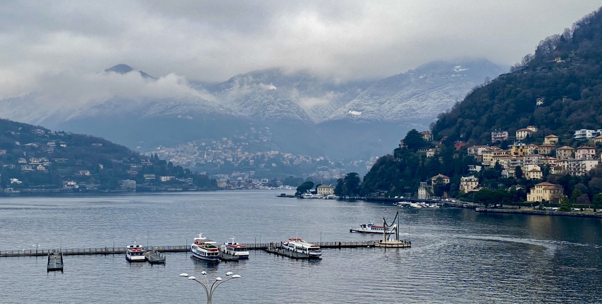 #Snow in the hills around Lake Como today #HappyHolidays #ItsBeginningToLookALotLikeChristmas #BellaItalia <a href="/lakecomolake/">Ermes Boat Tour Lago di Como</a>