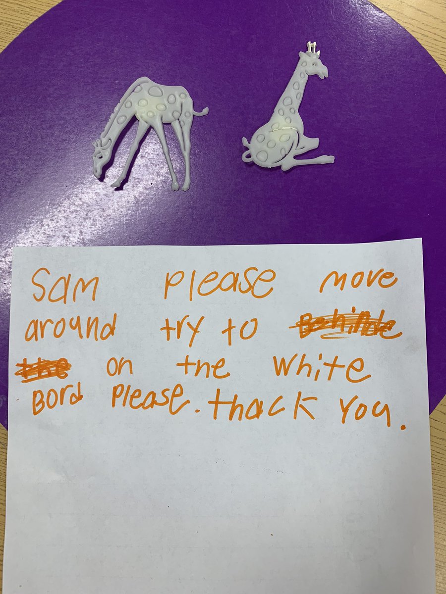 capper2teach's tweet image. A few years ago @BuzzBurman sent me these @nightzookeeper  glow in the dark giraffes. As you can see the class,without being told, loves writing notes to Sam to hide them around the room. Thanks Buzz!  It’s become tradition.