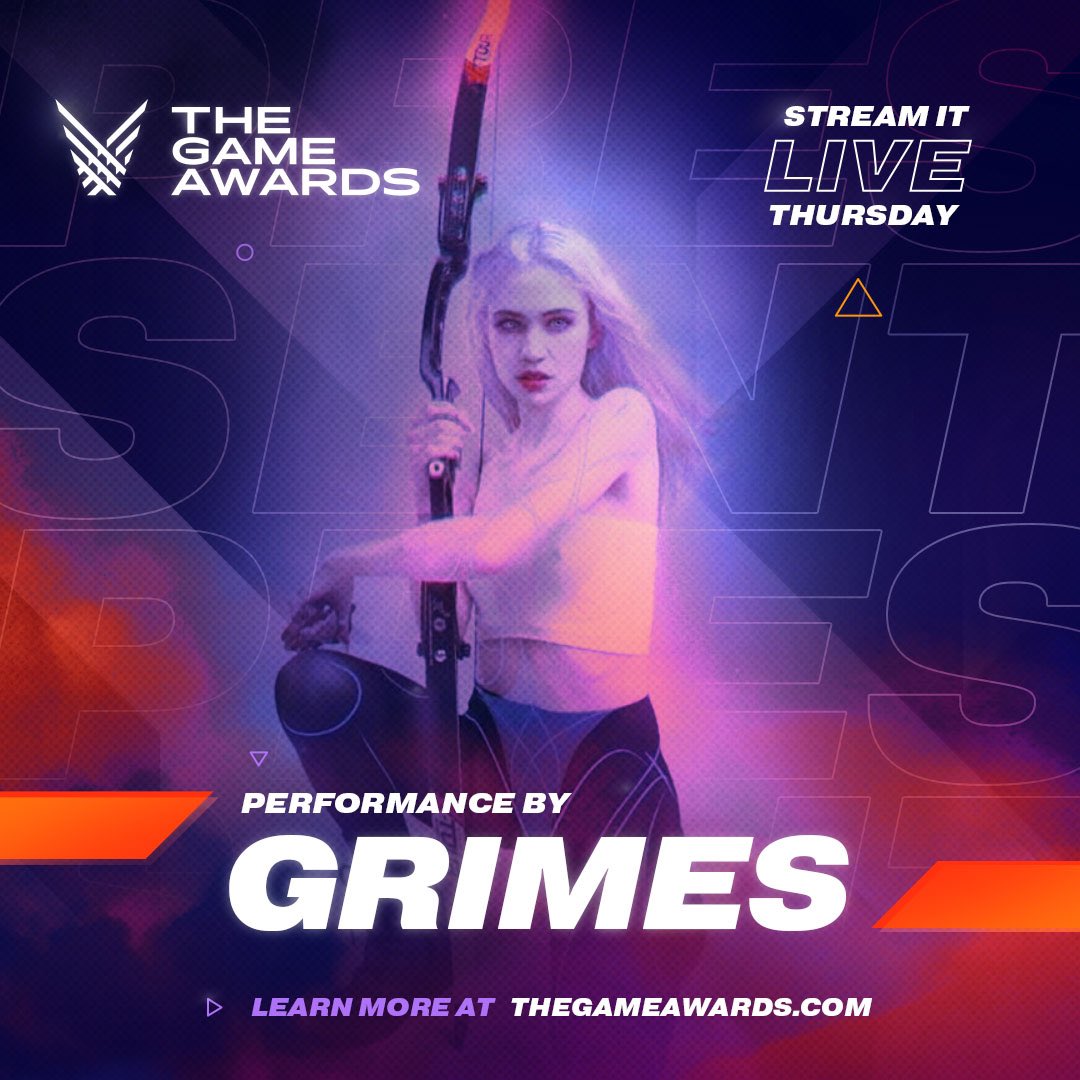 geoffkeighley's tweet photo. Breaking news: Tonight @Grimezsz joins #TheGameAwards lineup for a video game inspired performance that will have everyone talking. Don’t miss the global livestream at https://t.co/vZIGMauNj4 https://t.co/pqDf06a2kB