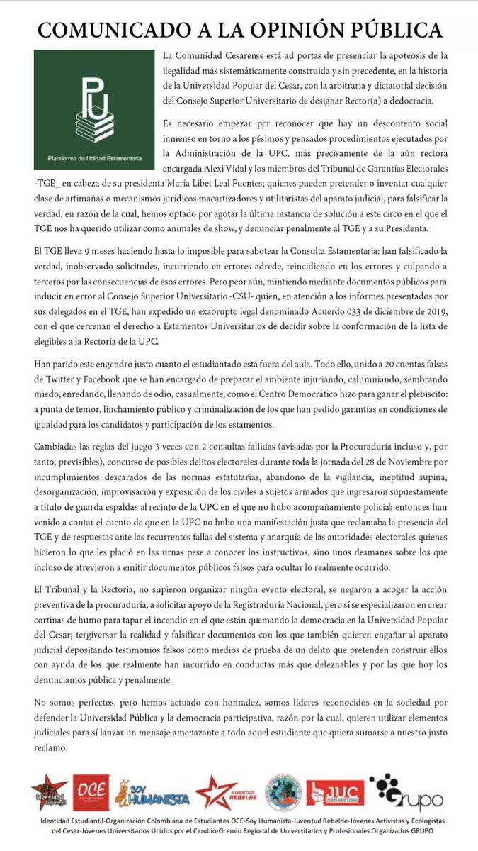 Plataforma de Unidad Estamentaria tweet media