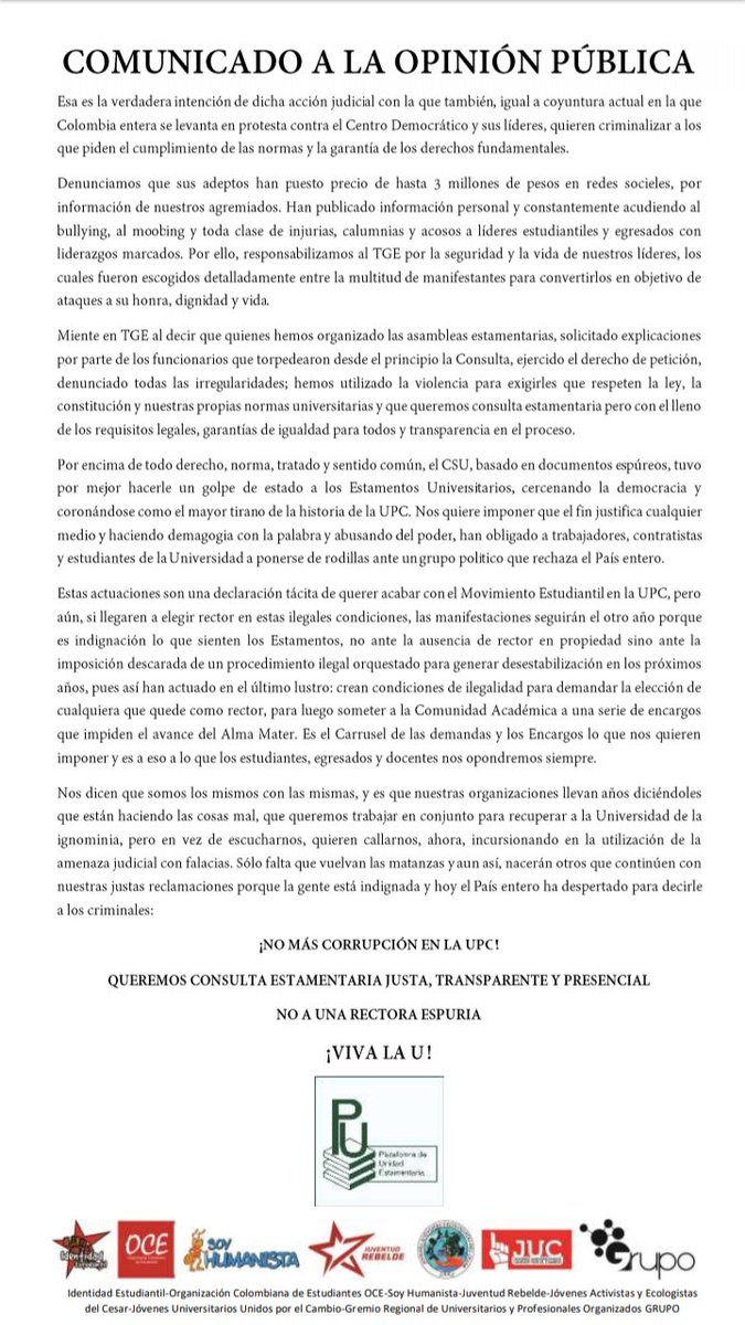 Plataforma de Unidad Estamentaria tweet media