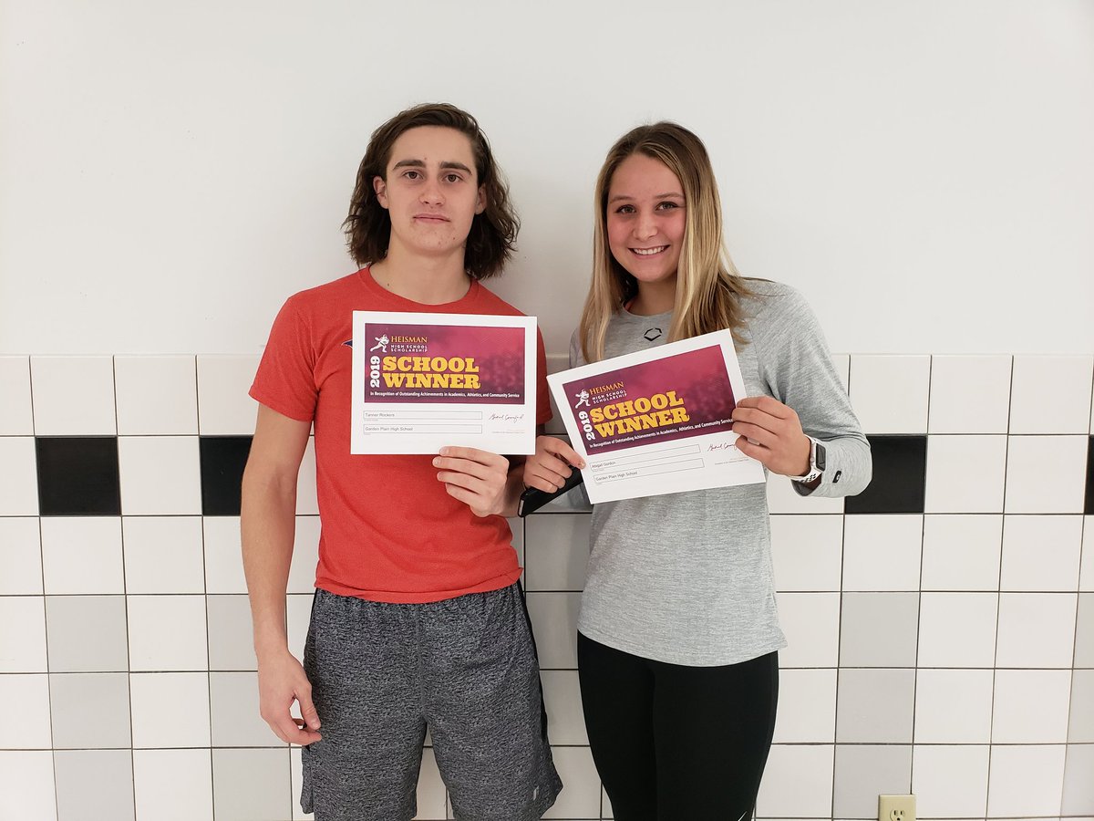 GPHS_Counselor's tweet image. Congratulations to @AbbyGordon21 and @tannerrockers for being recognized as the GPHS Heisman school winners for outstanding achievements in academics, athletics, and community service. #ClassOf2019 #OwlPride #RenwickProud
