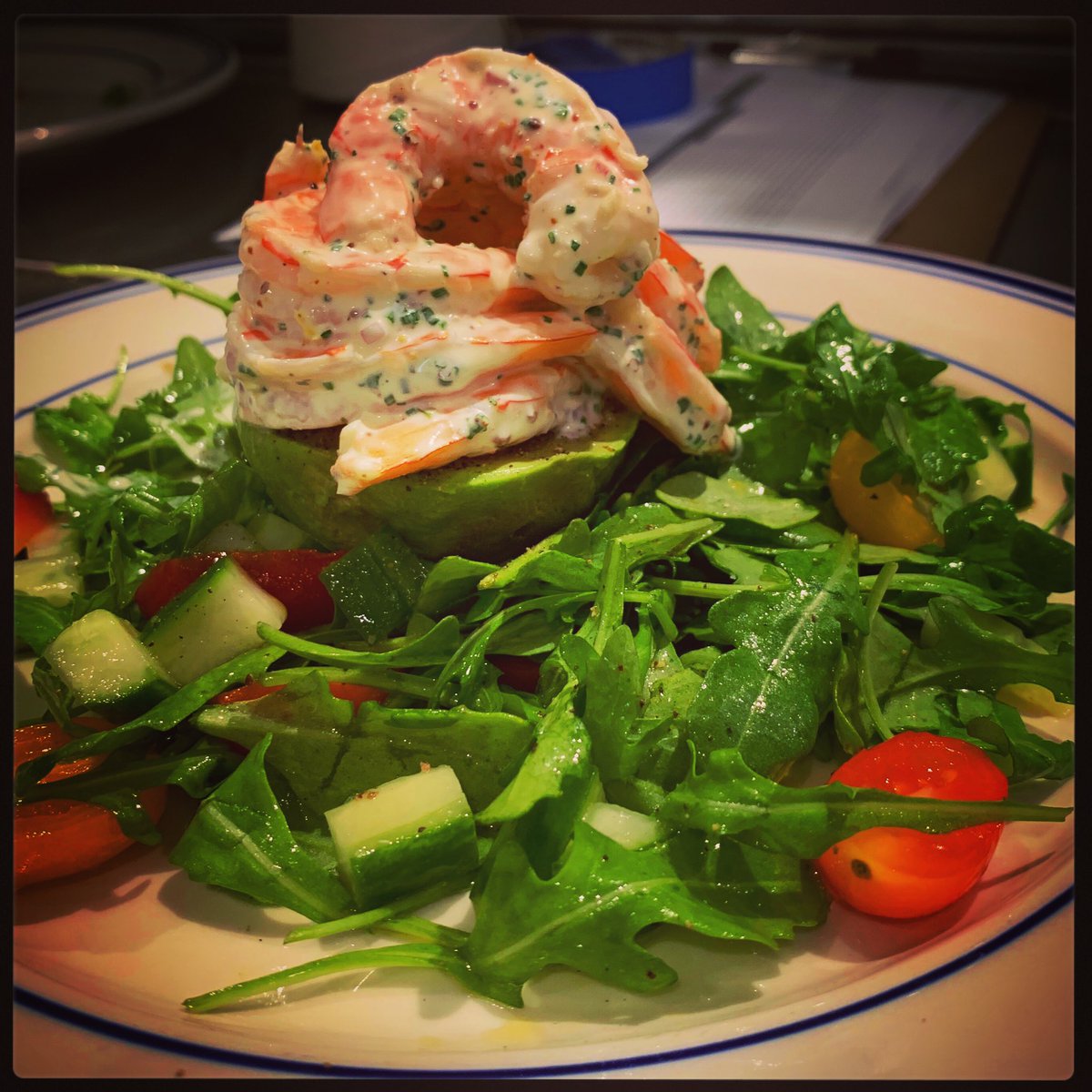 GabiRestaurant's tweet photo. Special tonight! Shrimp + Avocado Salad with arugula, cucumber, and cherry tomatoes. $16. Ooh, la la! https://t.co/xjuzGmS57u