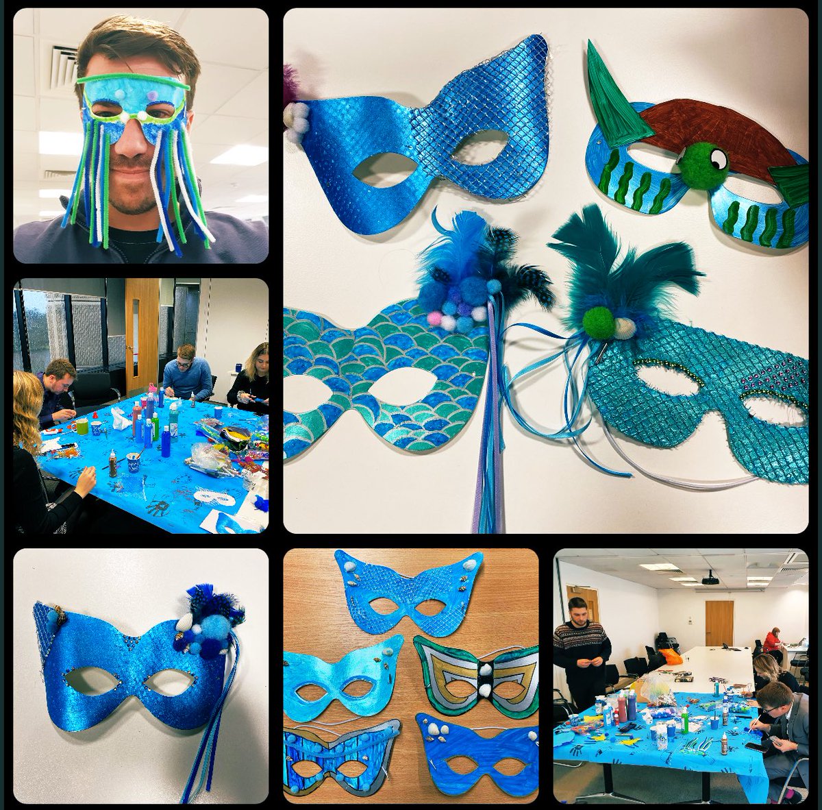 CMTrainees's tweet photo. We are running mask making sessions at @coffin_mew offices this week; everyone is getting creative and designing masks for the Christmas masquerade party. We are embracing a plastic free party in support of our Charity of the year @PlasticOceans #creative #masquerade #plasticfree https://t.co/CKLXW4Luhn
