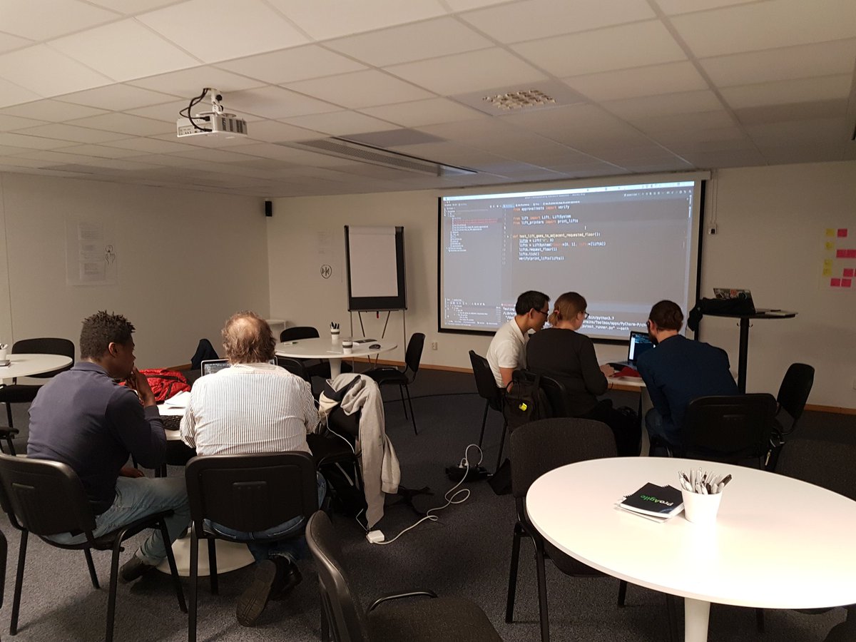 Python meetup in progress at ProAgile tonight. A small band of pythonistas trying out a new exercise with me. We're all learning more about #approvaltests github.com/emilybache/Lif…