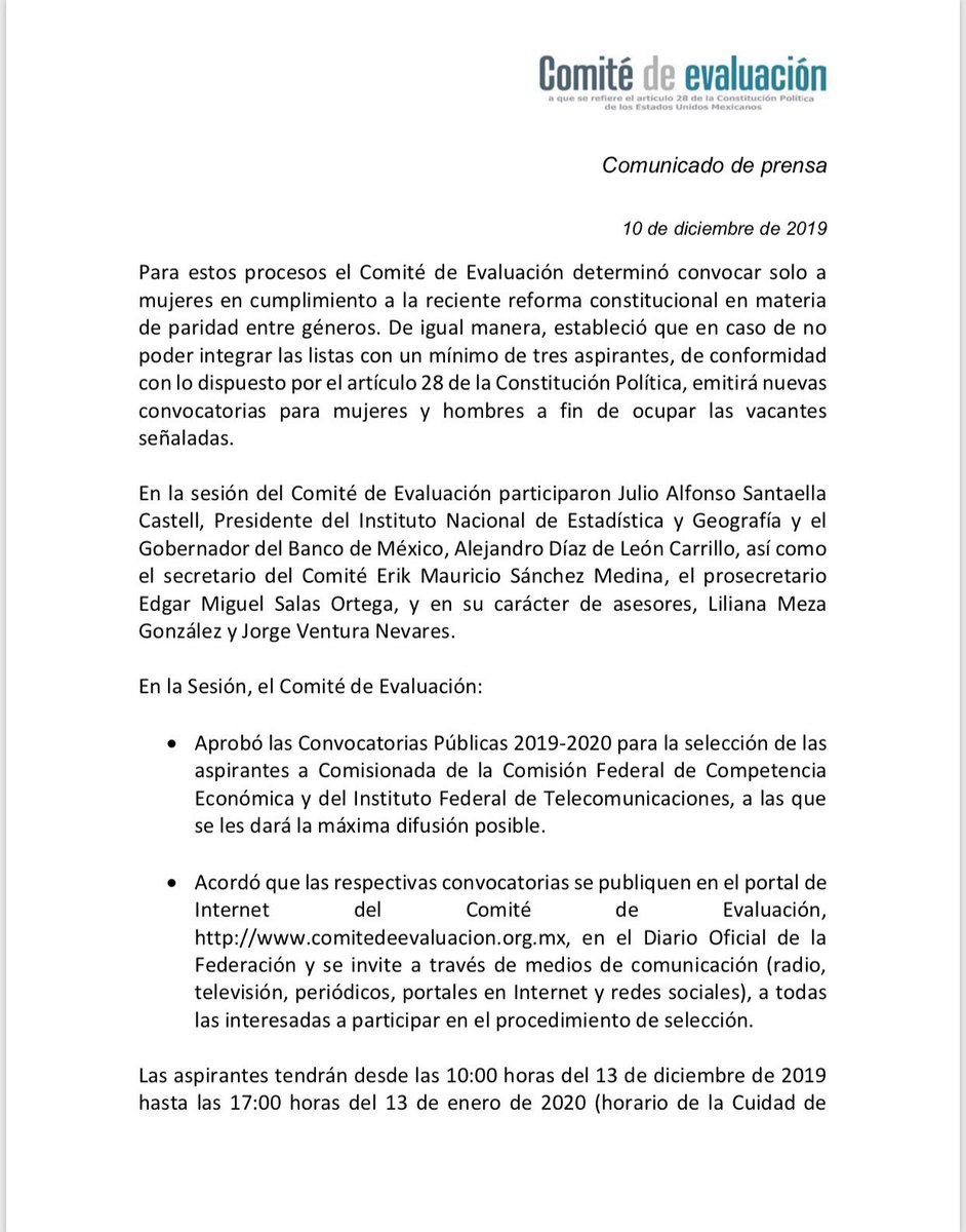 La Comisión Federal de Competencia Económica <a href="/cofecemx/">Cofece</a> y el Instituto Federal de Telecomunicaciones <a href="/IFT_MX/">IFT</a> son órganos autónomos del Estado mexicano con integración profesional y rotativa.
En tendencia a la paridad de género, el concurso a nuevos comisionadxs se limita a mujeres