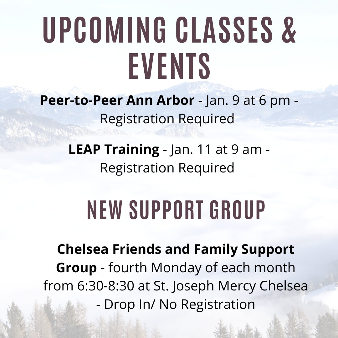 NAMIWC's tweet photo. Check out some of the new programs we have coming up soon!
Peer-to-Peer A2 visit https://t.co/nKEQ2xnj23

LEAP training visit https://t.co/9IruXtbtYB

Chelsea Friends &amp; Family Support Group visit https://t.co/K7YxMXZrxK

#mentalhealth #annarbor #chelsea https://t.co/FmoJoiVvyK