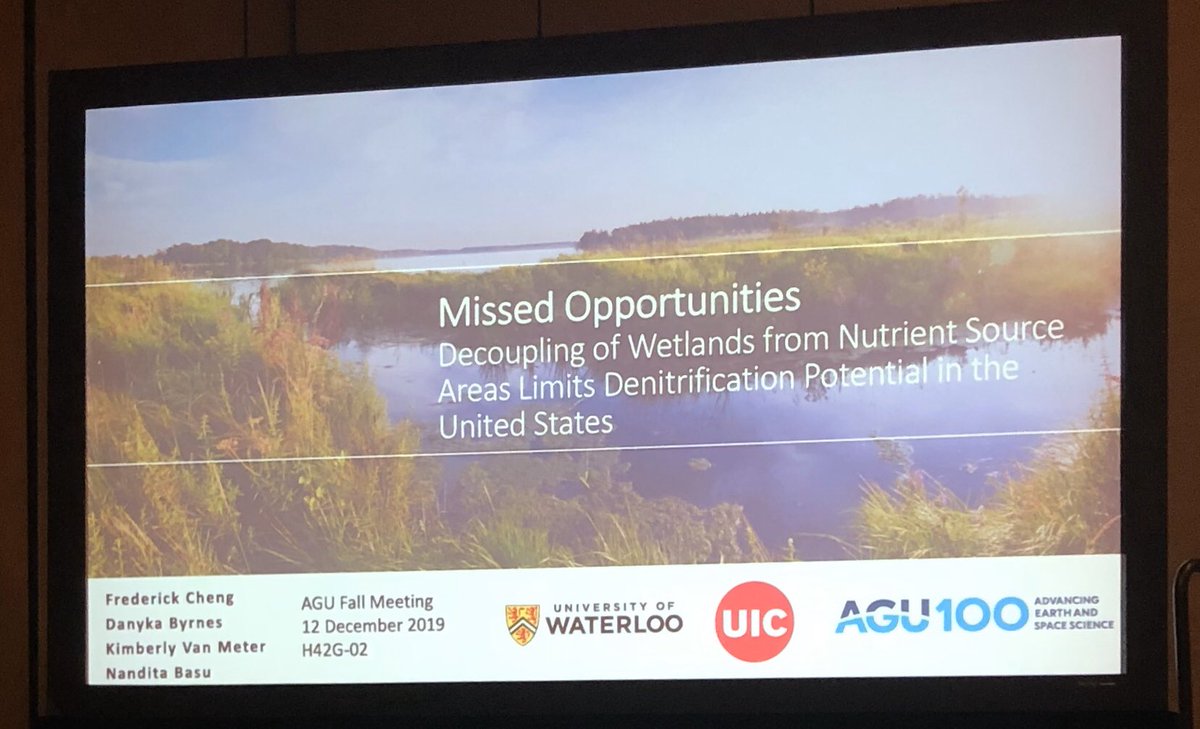 VanmeterKVM's tweet image. @pHred_cheng asks the question “Does a decoupling of wetlands from nutrient source areas limit denitrification potential across the continental US?” I’m really excited about this new work! #BasuLab #VanMeterLab #AGU19 @nanditabasu2  @DanykaKByrnes